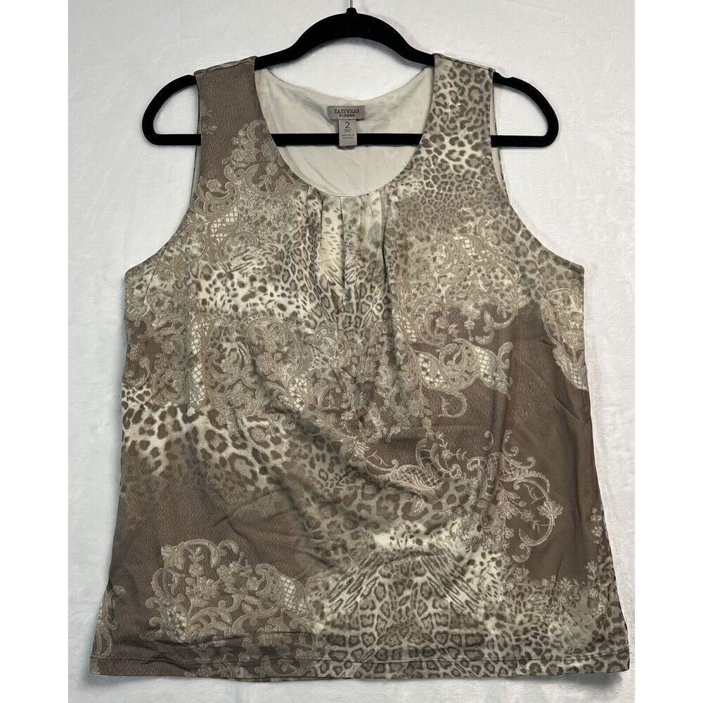 Chico's Easywear Brown & Ivory Lined Tank Top Size 2 Animal Print